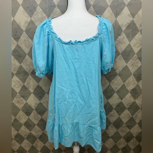 Stoney Clover Lane x Target Sky Blue Linen-Blend Puff-Sleeve Ruffle Dress - Picture 4 of 7
